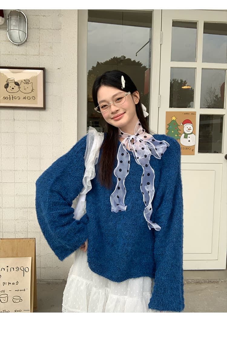 송 긍정적 인 En 한 부서 느긋한 바람 파란색 후드 풀오버 니트 스웨터 여자 봄 가을 루즈핏 슬림해 보이는 다용도 맨위 트렌디 상세 이미지 20