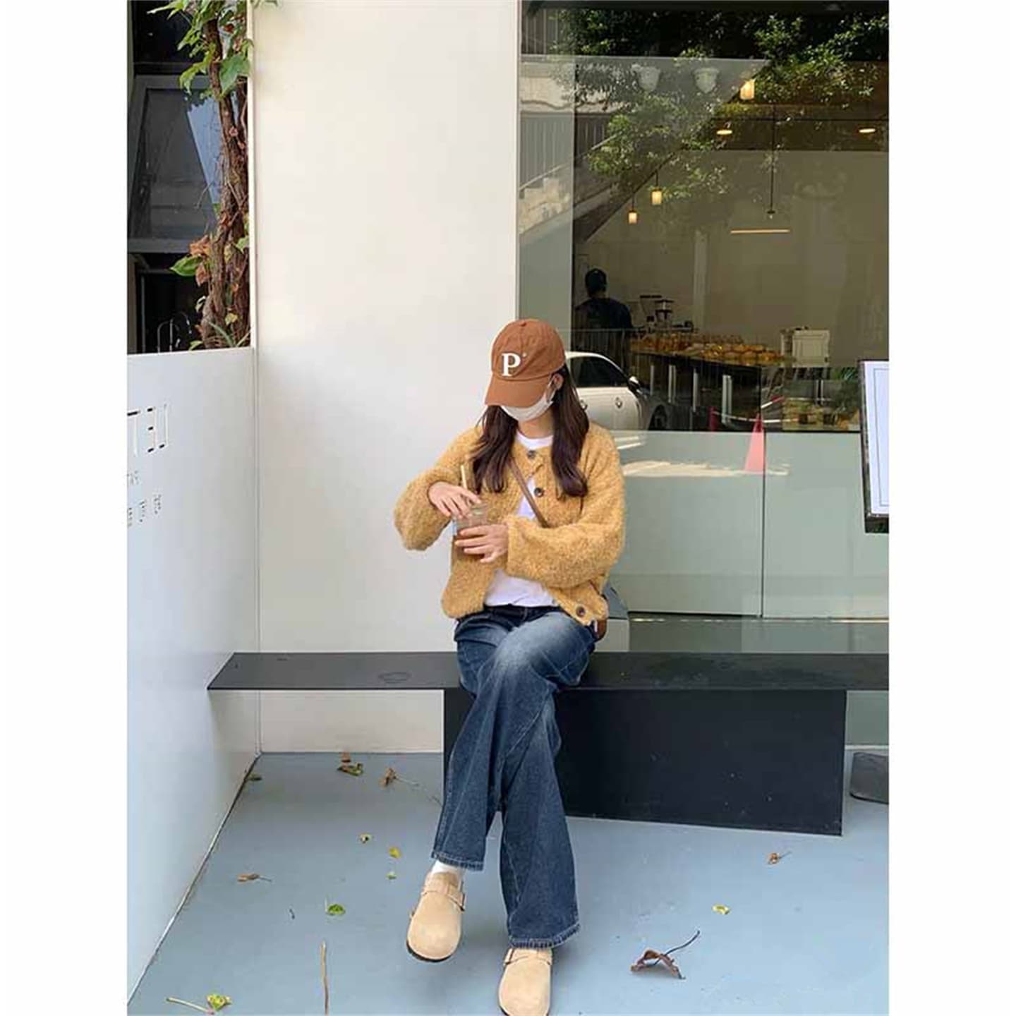 부드러운 찹쌀 플리스 플러시 서클 실 맨위 라운드 넥 쇼트 스타일 스웨터 여자 단색 미니멀리즘 착용 가져 가라. 두꺼운 보온 오픈 가디건 이미지 2