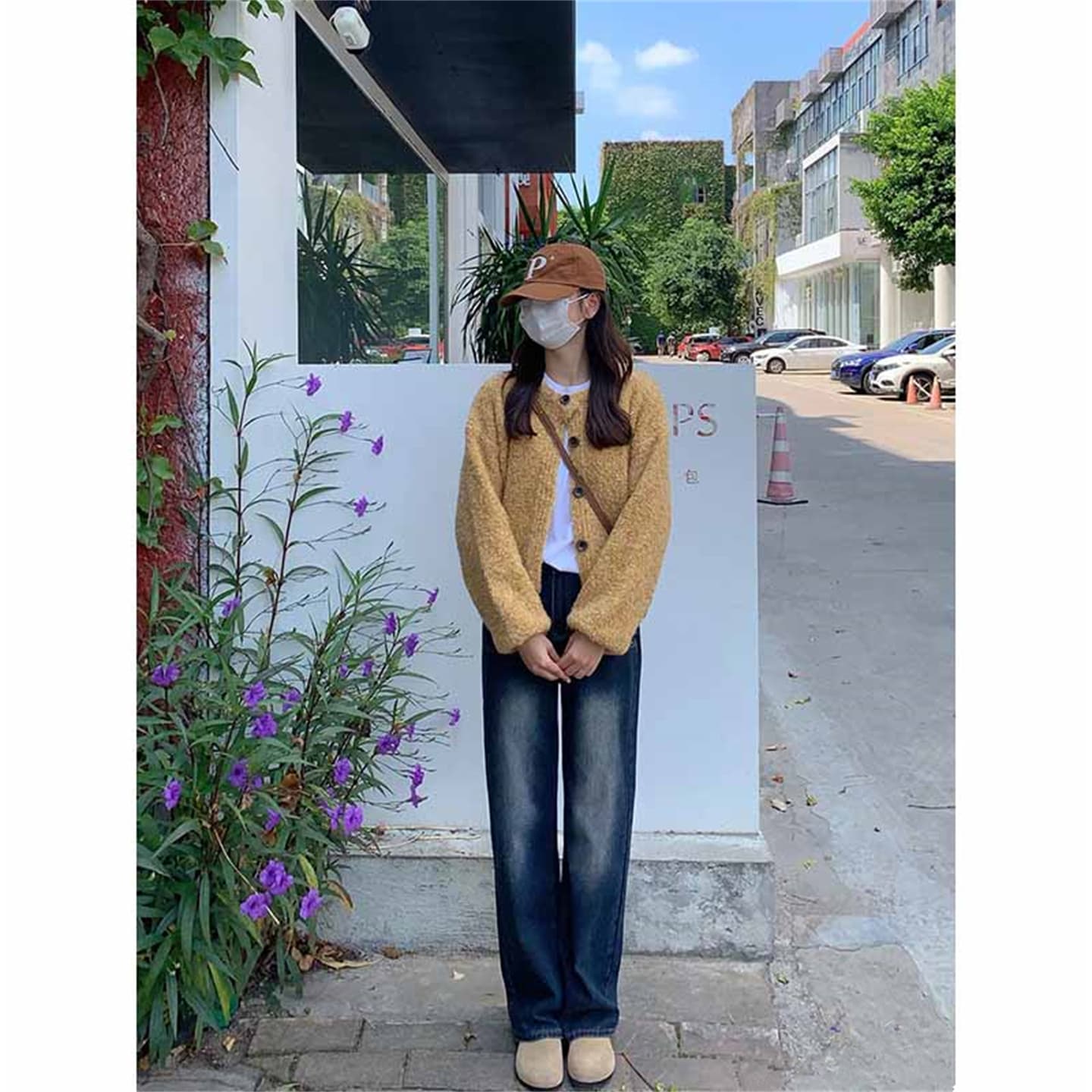 부드러운 찹쌀 플리스 플러시 서클 실 맨위 라운드 넥 쇼트 스타일 스웨터 여자 단색 미니멀리즘 착용 가져 가라. 두꺼운 보온 오픈 가디건 이미지 5