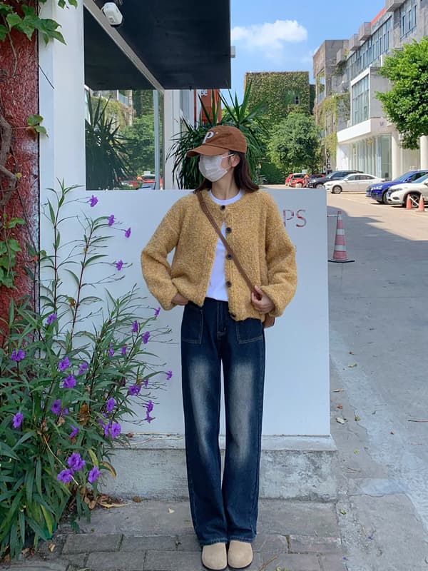 부드러운 찹쌀 플리스 플러시 서클 실 맨위 라운드 넥 쇼트 스타일 스웨터 여자 단색 미니멀리즘 착용 가져 가라. 두꺼운 보온 오픈 가디건 상세 이미지 2