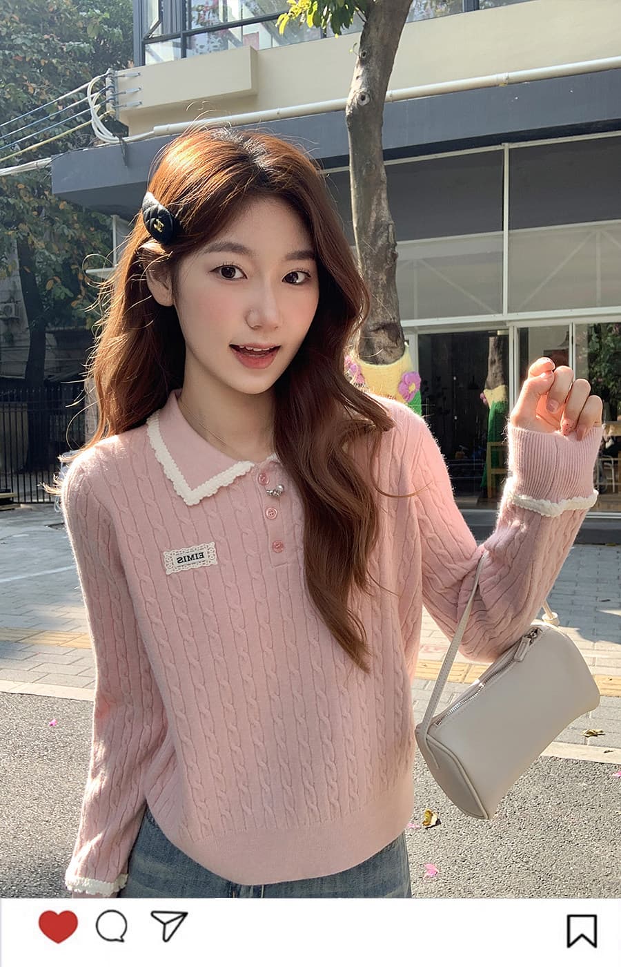 한 부서 레이스 레이스 POLO 칼라 막대기 표준 꽈배기 니트 스웨터 여자 2026 새로운 루즈핏 슬림해 보이는 만나는 맨위 상세 이미지 1