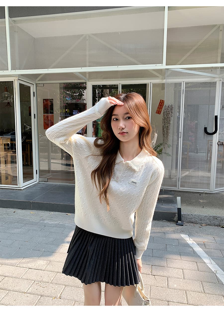 한 부서 레이스 레이스 POLO 칼라 막대기 표준 꽈배기 니트 스웨터 여자 2026 새로운 루즈핏 슬림해 보이는 만나는 맨위 상세 이미지 7
