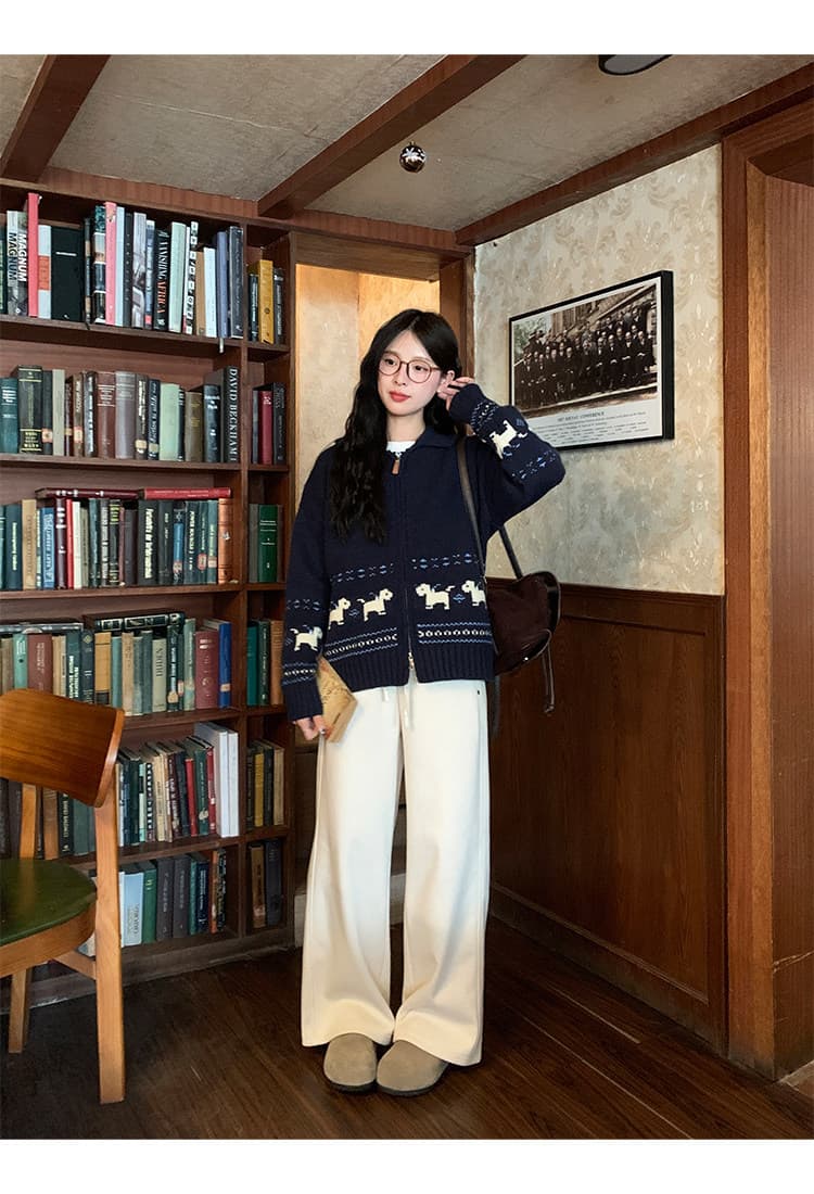 토지 작은 그룹 만화 강아지 스웨터 여성 코트 2026 가을 레트로 디자인 센스 루즈핏 다용도 느긋한 맨위 상세 이미지 6