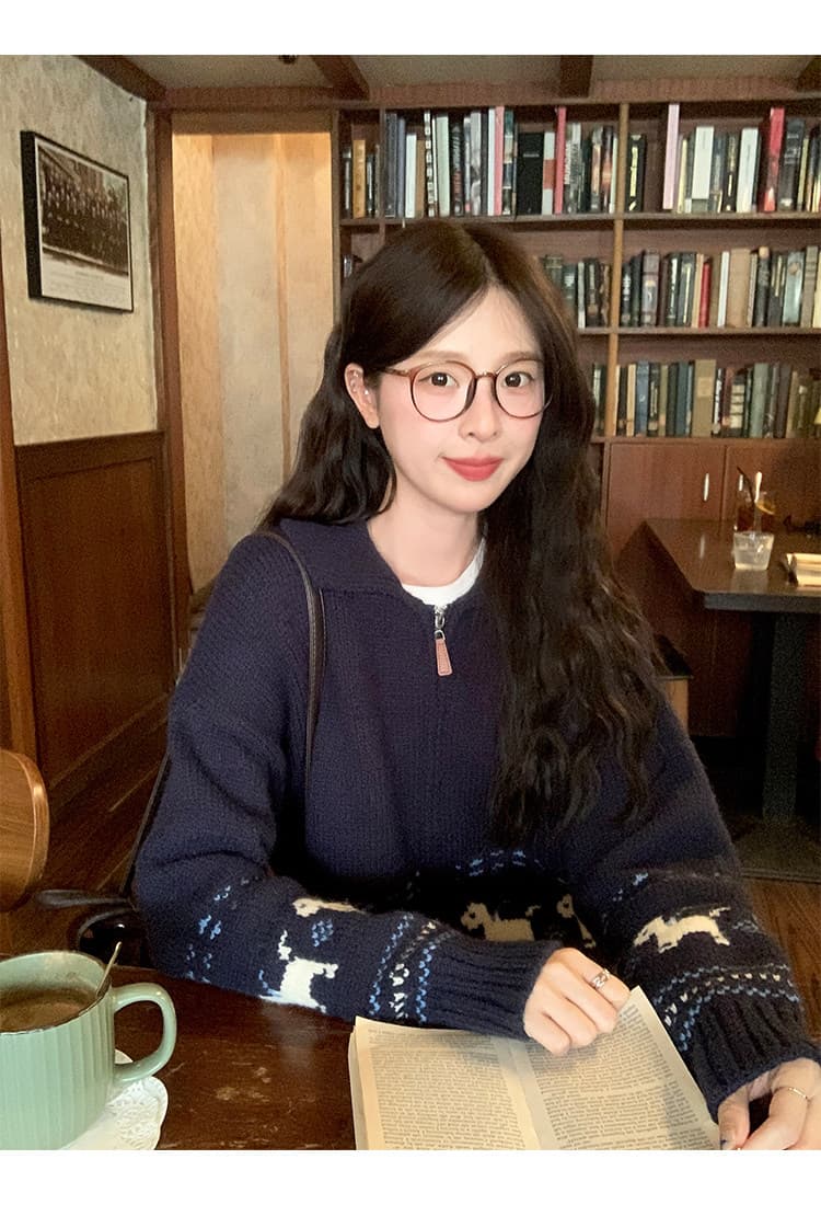 토지 작은 그룹 만화 강아지 스웨터 여성 코트 2026 가을 레트로 디자인 센스 루즈핏 다용도 느긋한 맨위 상세 이미지 7