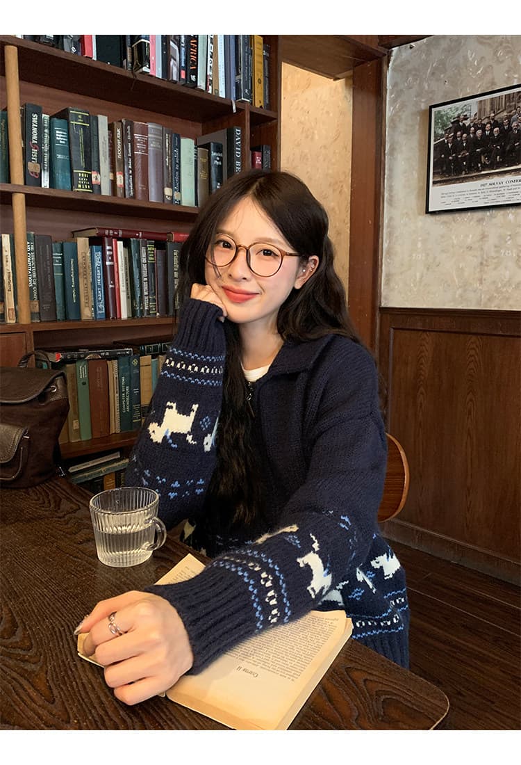토지 작은 그룹 만화 강아지 스웨터 여성 코트 2026 가을 레트로 디자인 센스 루즈핏 다용도 느긋한 맨위 상세 이미지 13