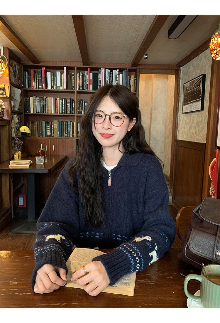 토지 작은 그룹 만화 강아지 스웨터 여성 코트 2026 가을 레트로 디자인 센스 루즈핏 다용도 느긋한 맨위 상세 이미지 14