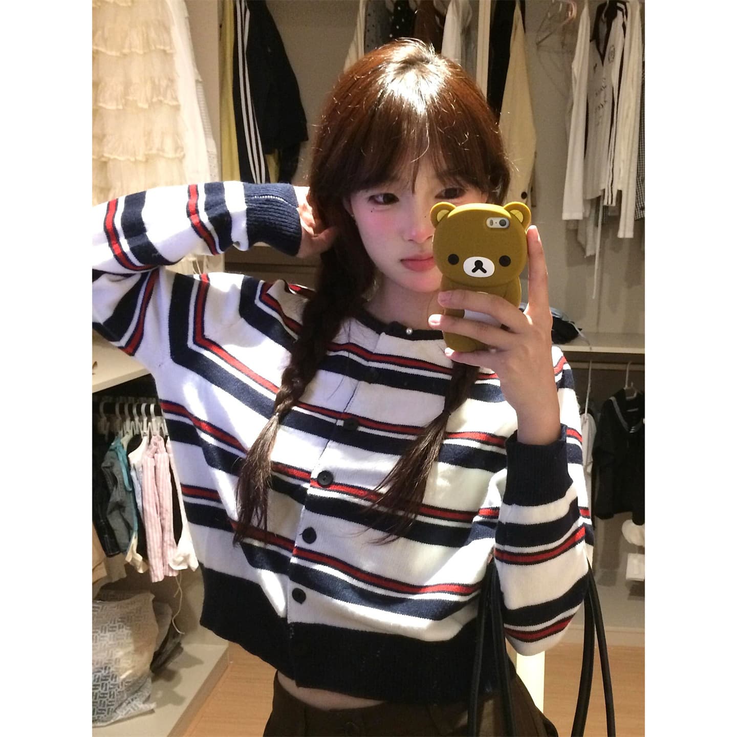 스트라이프 니트 오픈 가디건 스웨터 여자 2026 봄 가을 새로운 배색 Chic 한 부서 작은 키 쇼트 스타일 재킷 맨위