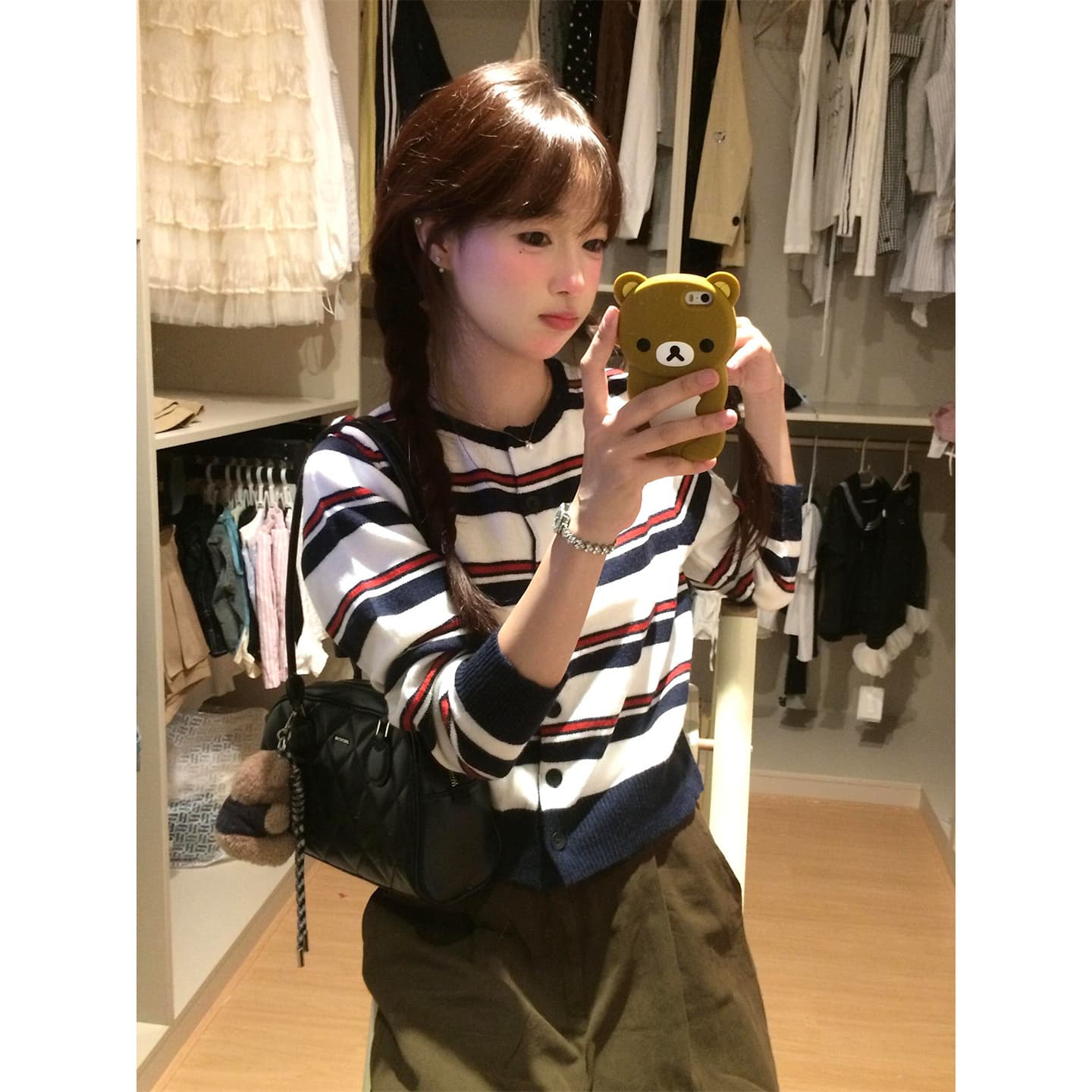 스트라이프 니트 오픈 가디건 스웨터 여자 2026 봄 가을 새로운 배색 Chic 한 부서 작은 키 쇼트 스타일 재킷 맨위 이미지 4