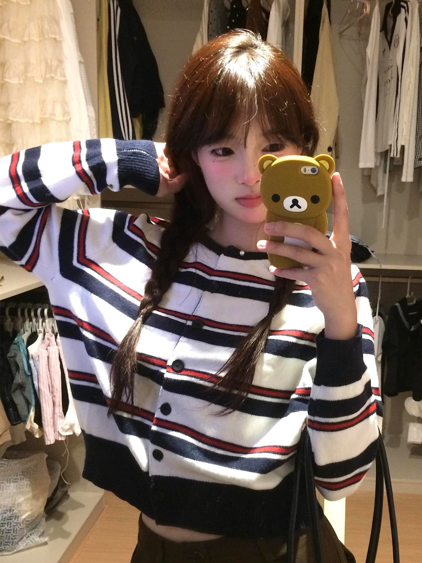 스트라이프 니트 오픈 가디건 스웨터 여자 2026 봄 가을 새로운 배색 Chic 한 부서 작은 키 쇼트 스타일 재킷 맨위 상세 이미지 1