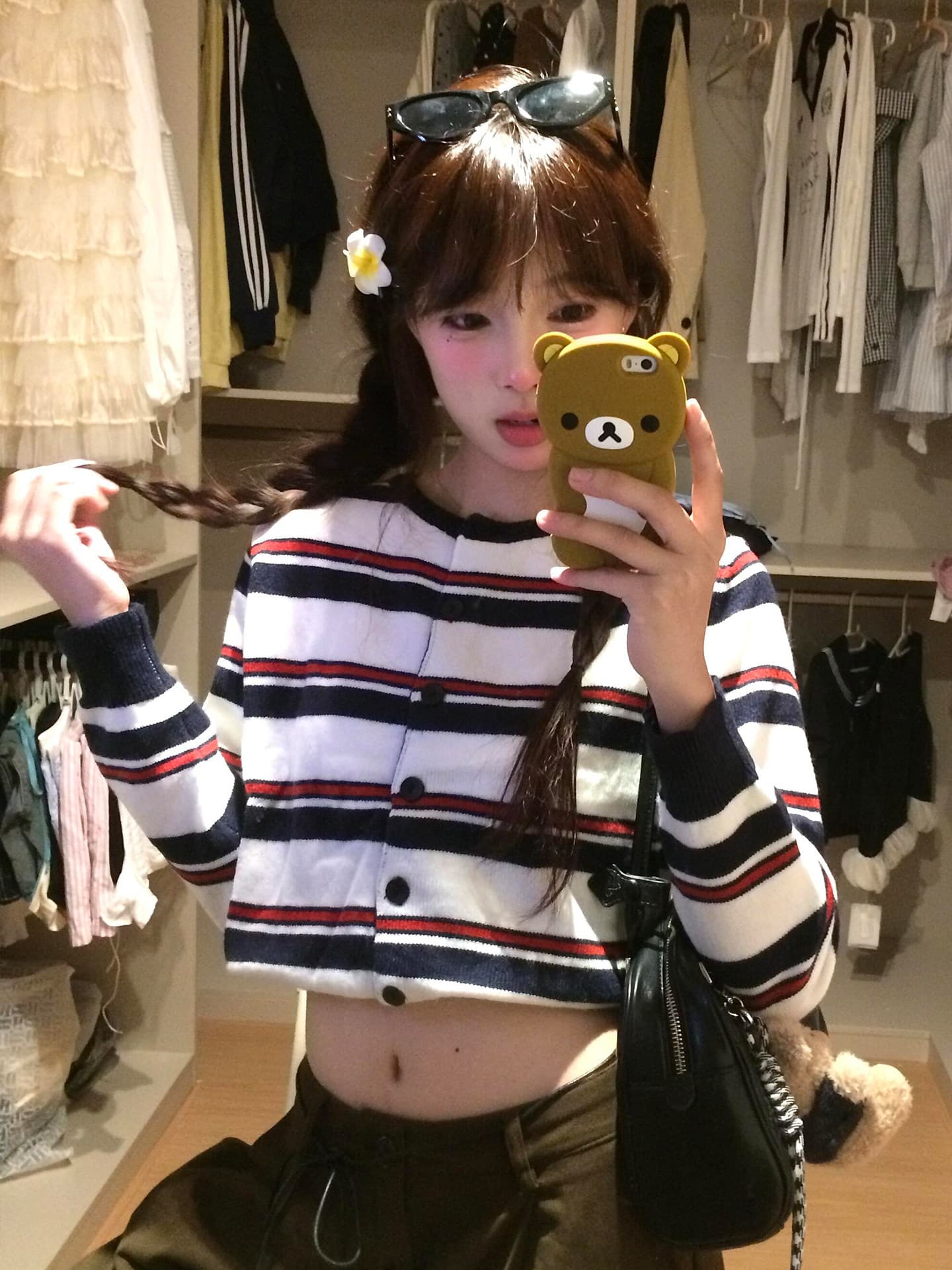 스트라이프 니트 오픈 가디건 스웨터 여자 2026 봄 가을 새로운 배색 Chic 한 부서 작은 키 쇼트 스타일 재킷 맨위 상세 이미지 2