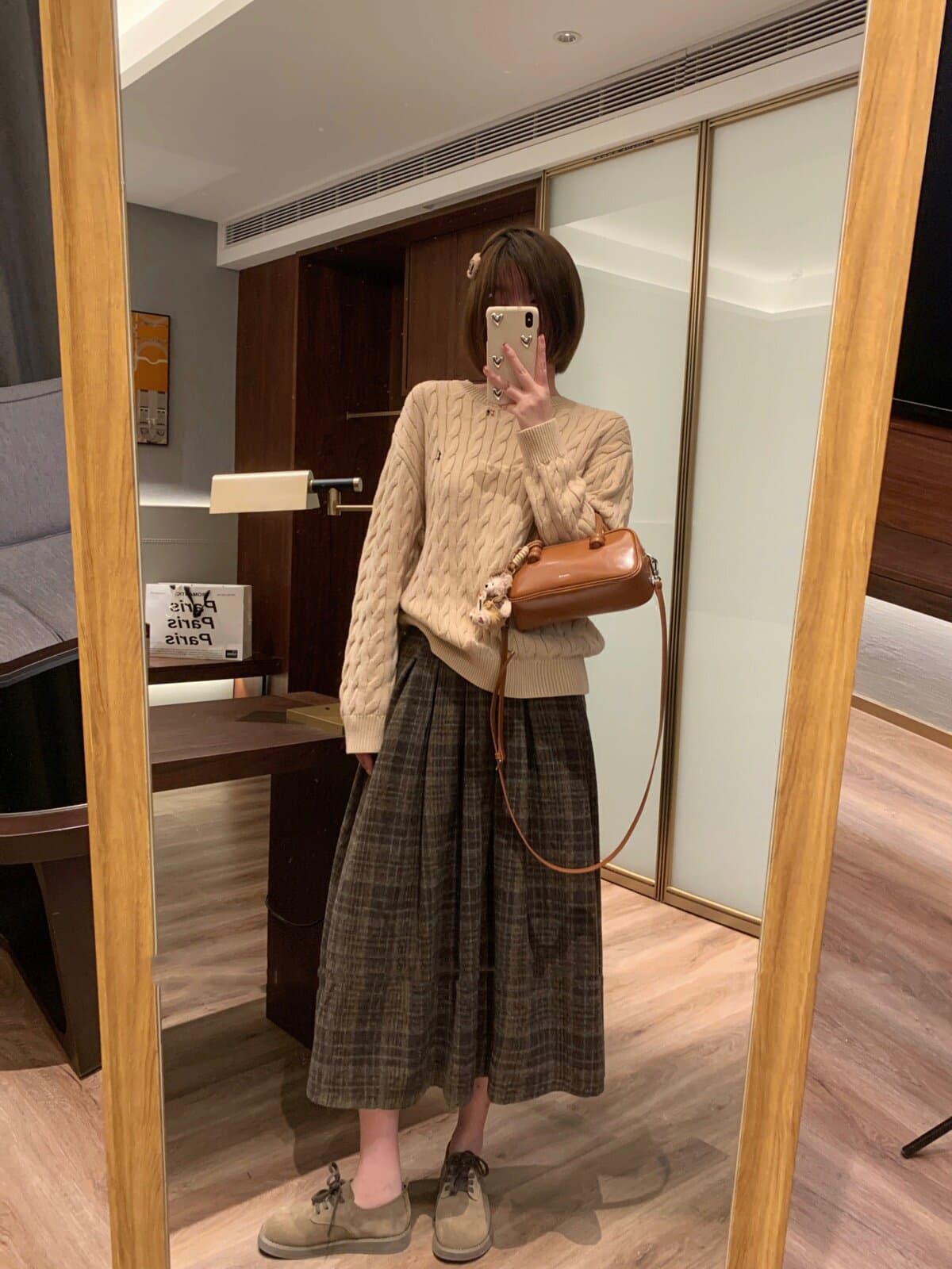 레트로 모직 한 마디 체크무늬 반신 스커트 여성 가을 겨울 새로운 슬림해 보이는 브라운 롱 스커트 배 모양 버클리 치마 상세 이미지 9