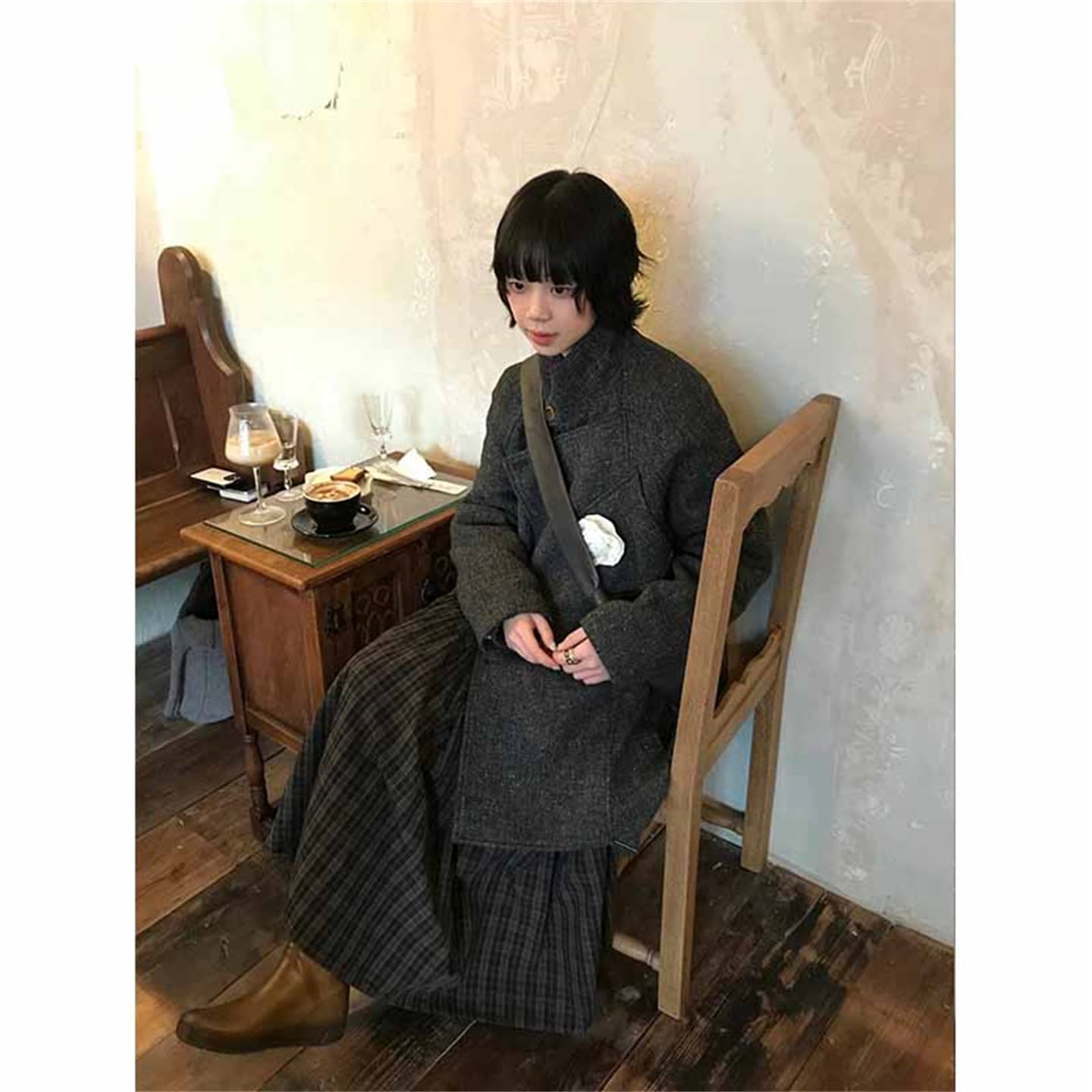 2026 가을 겨울 체크무늬 레이스 분할 중간 길이 반신 스커트 여성 레트로 허리밴드 다용도 한 마디 큰 진자 우산 치마 이미지 2