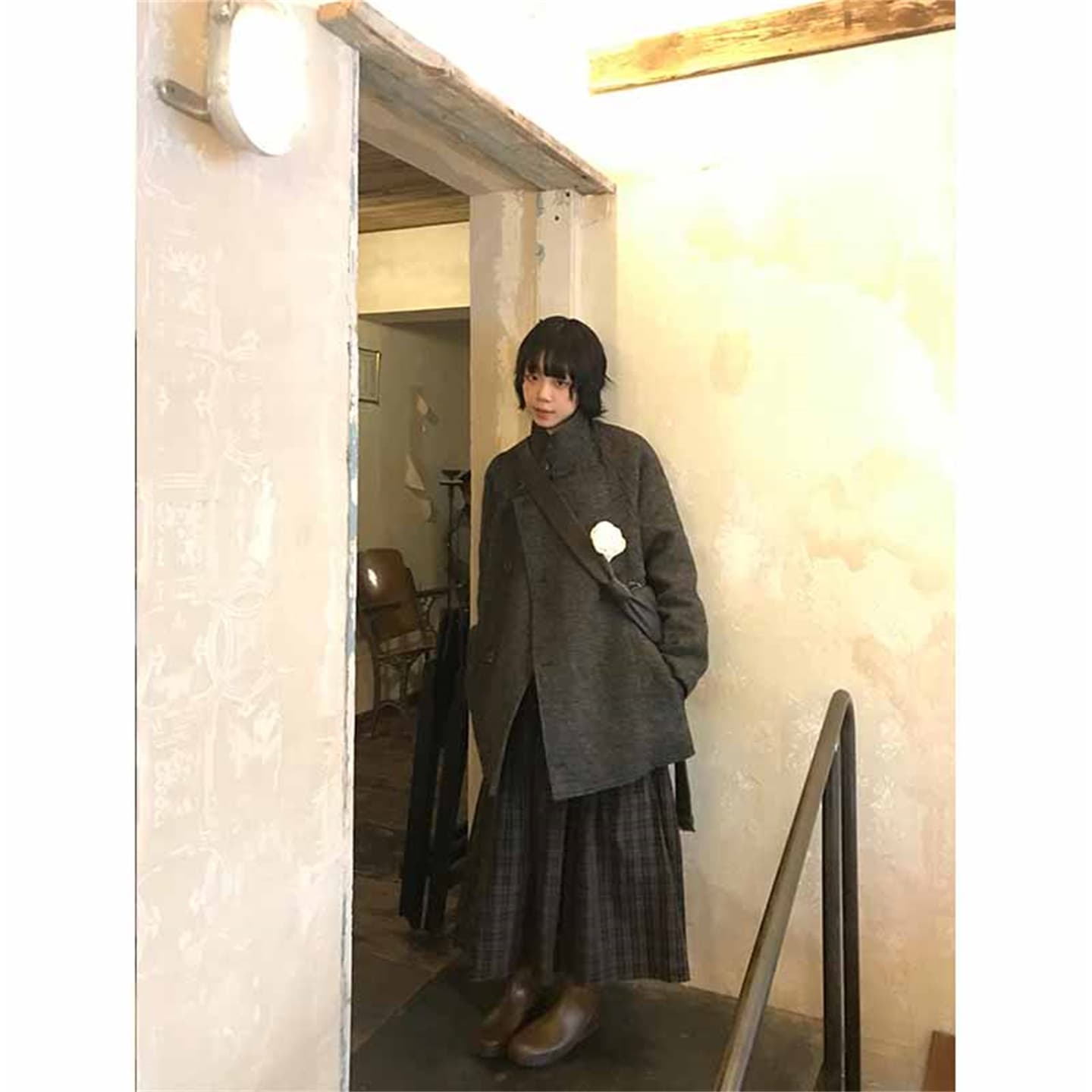 2026 가을 겨울 체크무늬 레이스 분할 중간 길이 반신 스커트 여성 레트로 허리밴드 다용도 한 마디 큰 진자 우산 치마 이미지 4