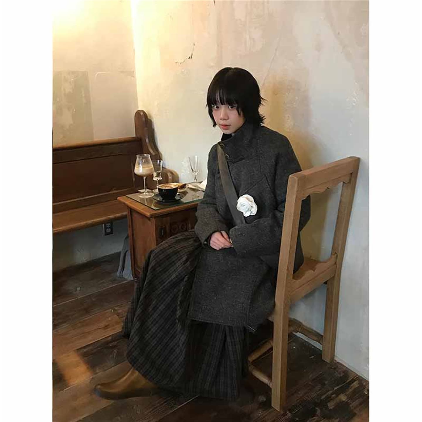 2026 가을 겨울 체크무늬 레이스 분할 중간 길이 반신 스커트 여성 레트로 허리밴드 다용도 한 마디 큰 진자 우산 치마 이미지 3