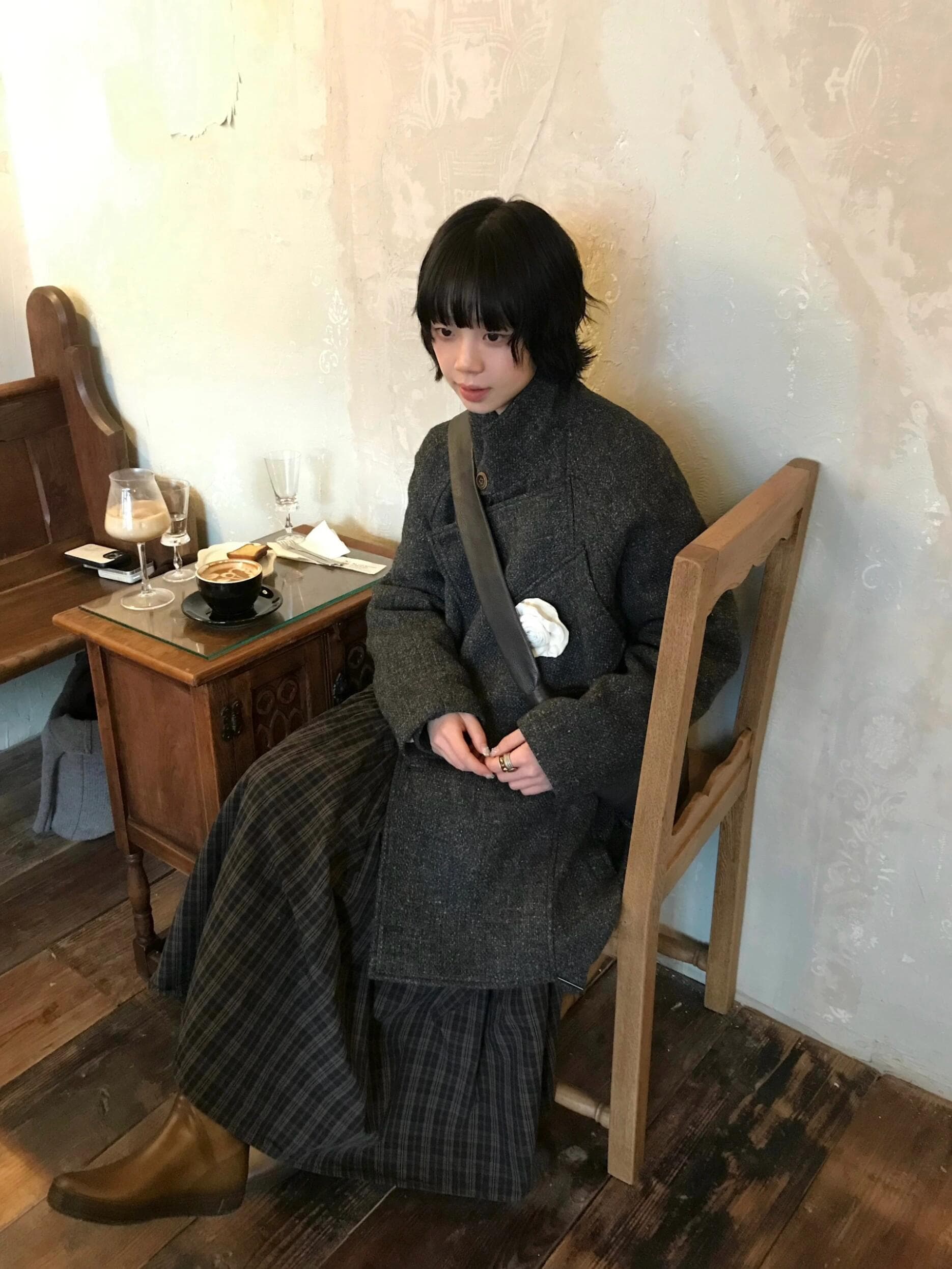 2026 가을 겨울 체크무늬 레이스 분할 중간 길이 반신 스커트 여성 레트로 허리밴드 다용도 한 마디 큰 진자 우산 치마 상세 이미지 1