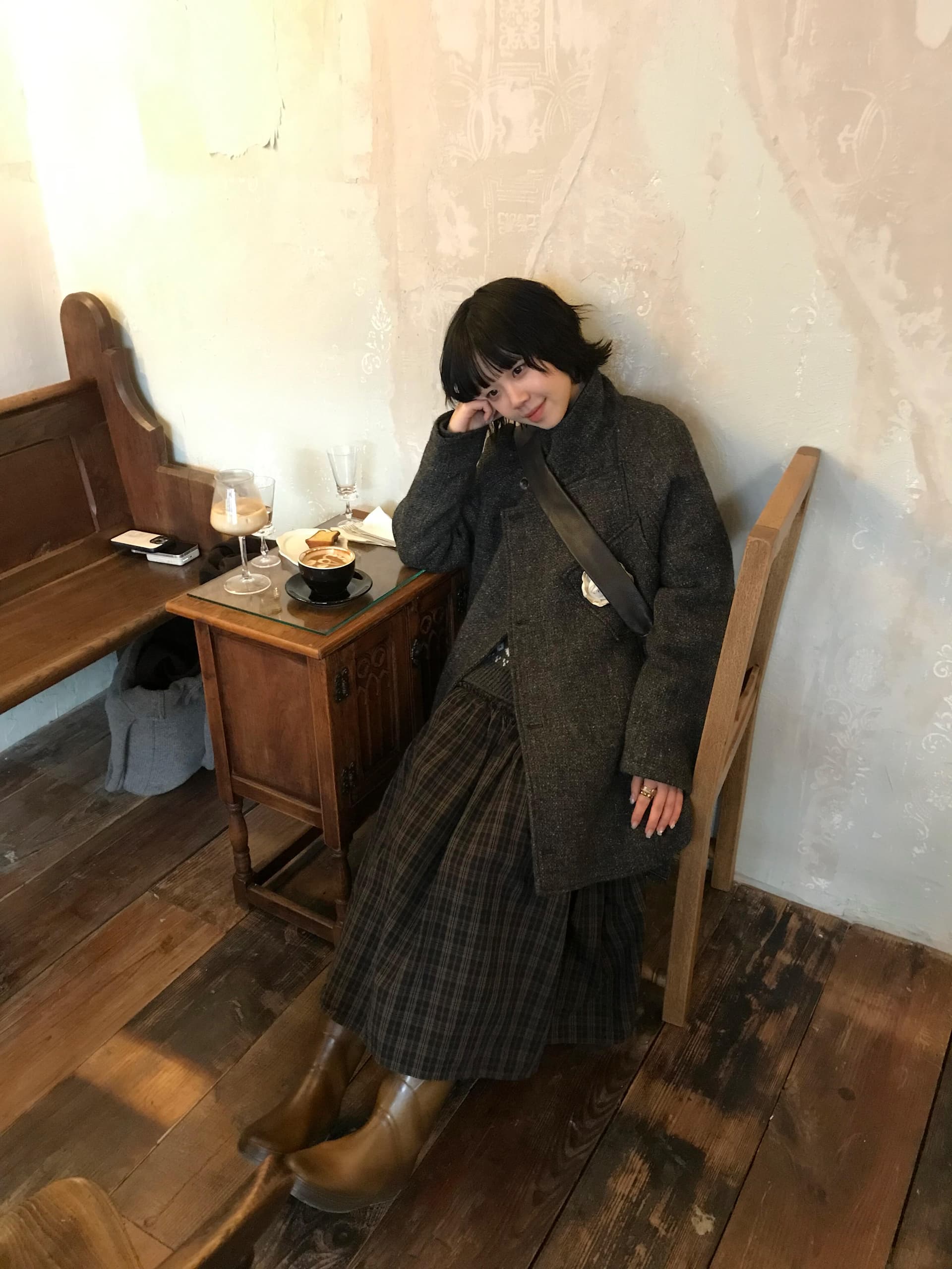 2026 가을 겨울 체크무늬 레이스 분할 중간 길이 반신 스커트 여성 레트로 허리밴드 다용도 한 마디 큰 진자 우산 치마 상세 이미지 3