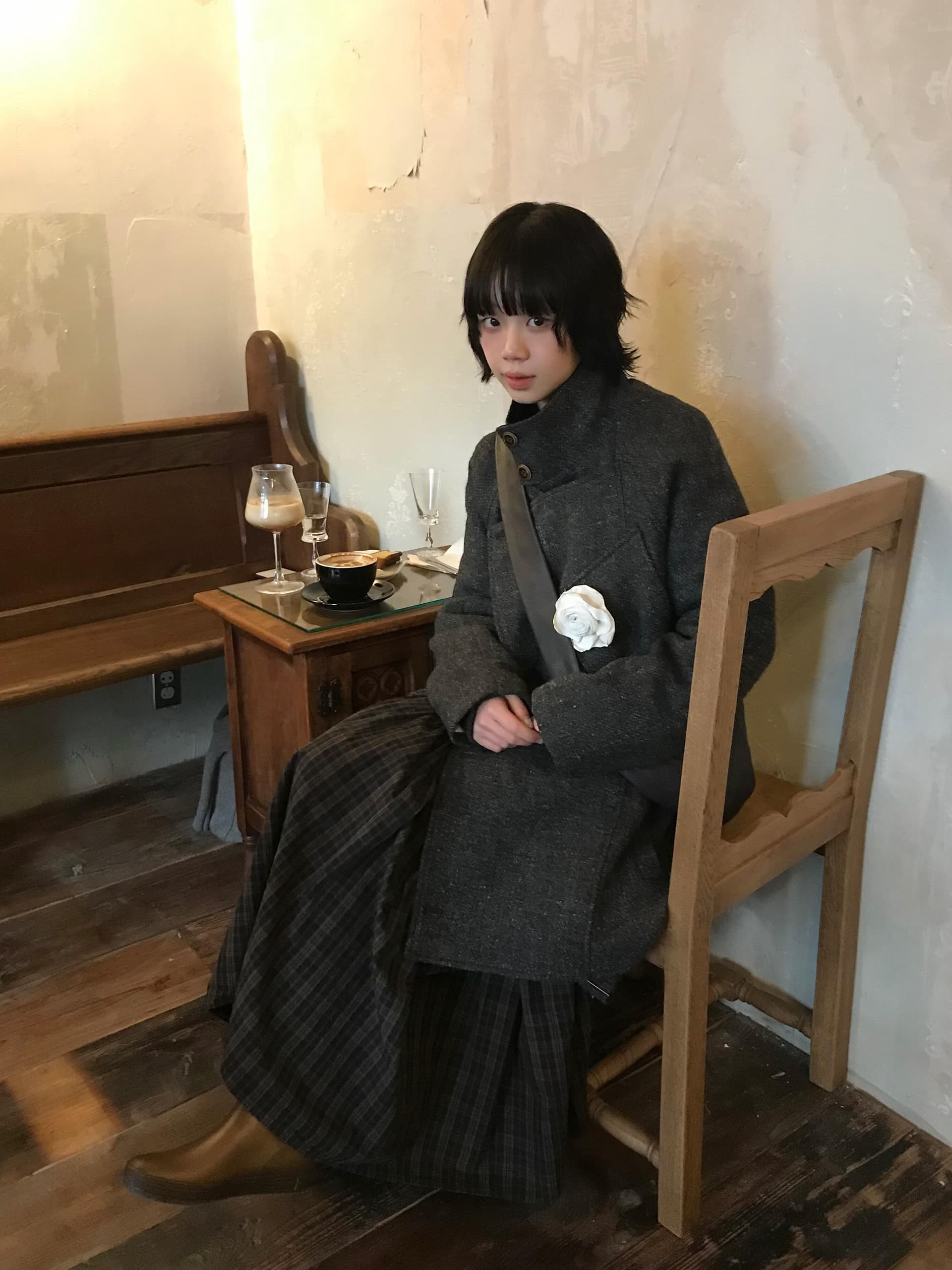 2026 가을 겨울 체크무늬 레이스 분할 중간 길이 반신 스커트 여성 레트로 허리밴드 다용도 한 마디 큰 진자 우산 치마 상세 이미지 4