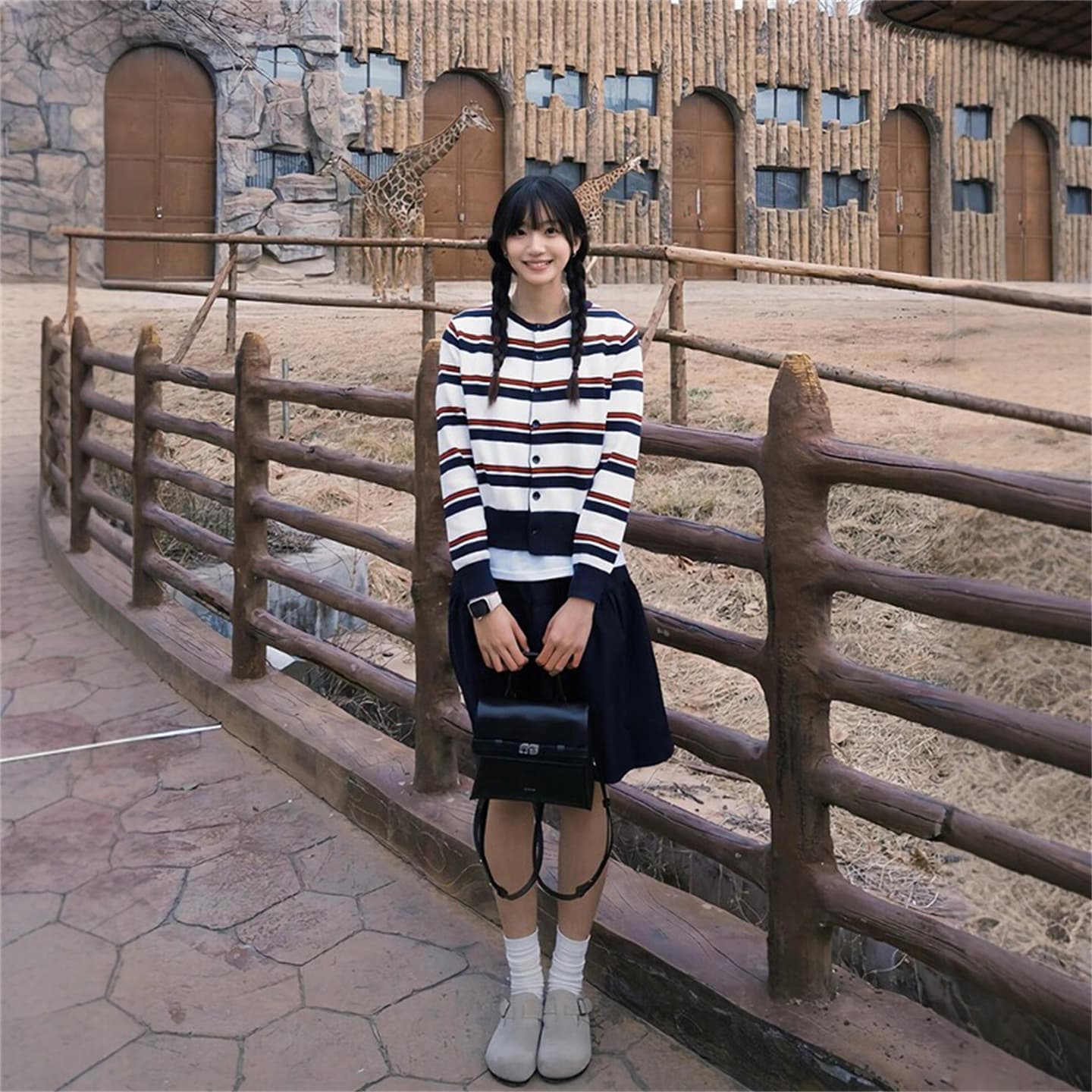 이른 가을 여성 의류 한 부서 분위기 센스 착용 가져 가라. 스트라이프 니트 오픈 가디건 반신 스커트 miu 부서 학원 스타일 캐주얼 세트 이미지 5