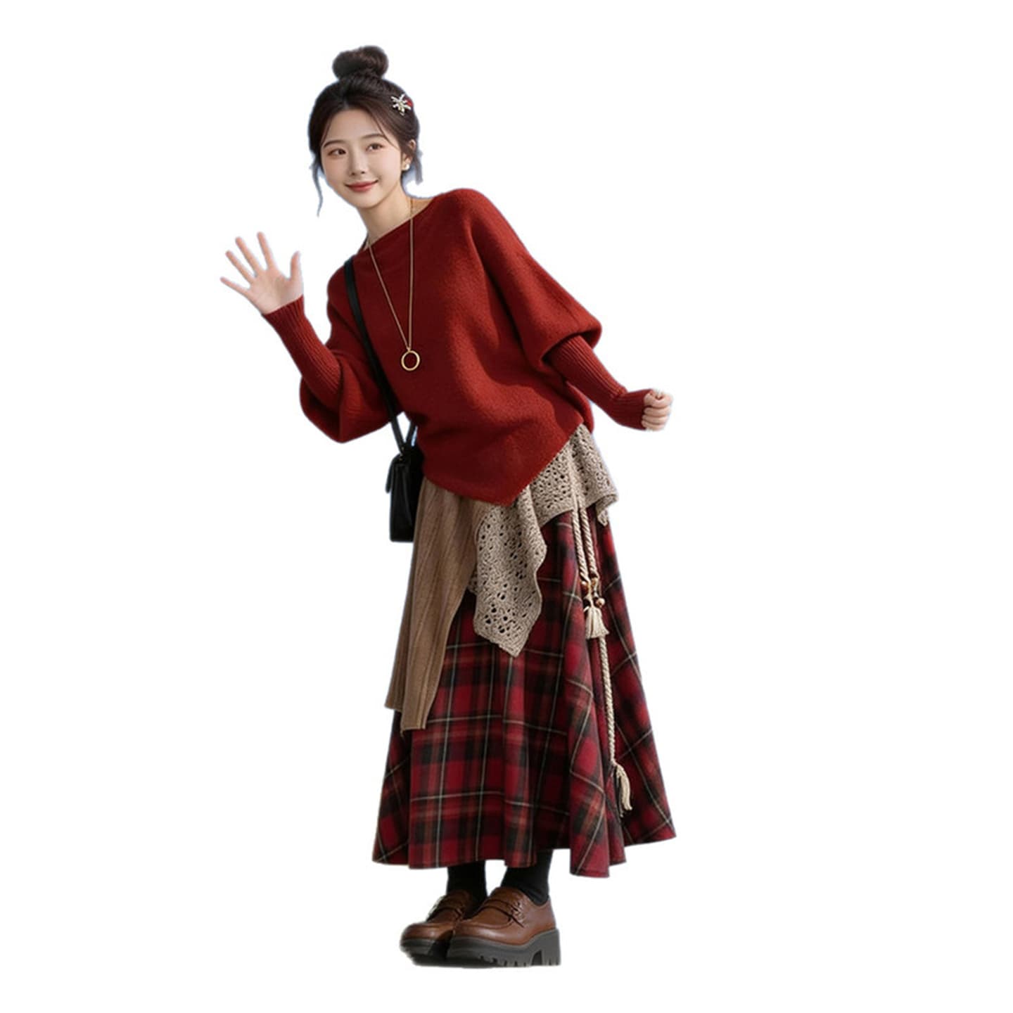 조기 가을 2026 새로운 여성 의류 빛 요리 한 빛 사람들 코치 한 부서 ootd 착용 코디 전체 집합 빨간색 투피스 세트 이미지 5