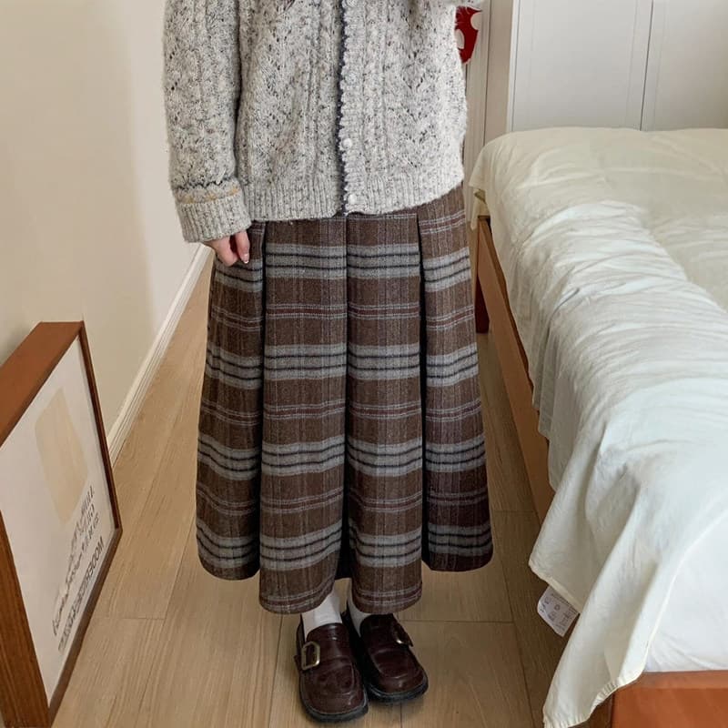 작은 대중 한 부서 레트로 꽈배기 니트 오픈 가디건 여성 크리스마스 공정한 섬 스웨터 코트 코디 체크 스커트 투피스 세트 상세 이미지 3