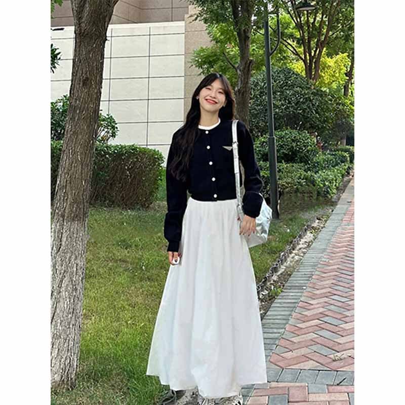 가을 의상 코디 차 부서 착용 가져 가라. 전체 집합 작은 샤넬 스타일 스웨터 반신 치마 투피스 세트 초기 가을 새로운 여성 의류 이미지 3