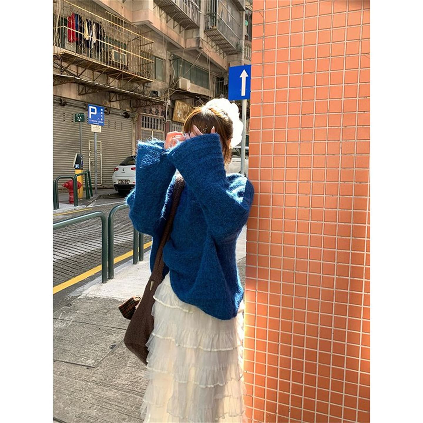 이른 가을 착용 가져 가라. 에이즈 환자 세트 여성 한 부서 느긋한 바람 V넥 풀오버 캐주얼 케이크 퍼프 반신 치마 이미지 4
