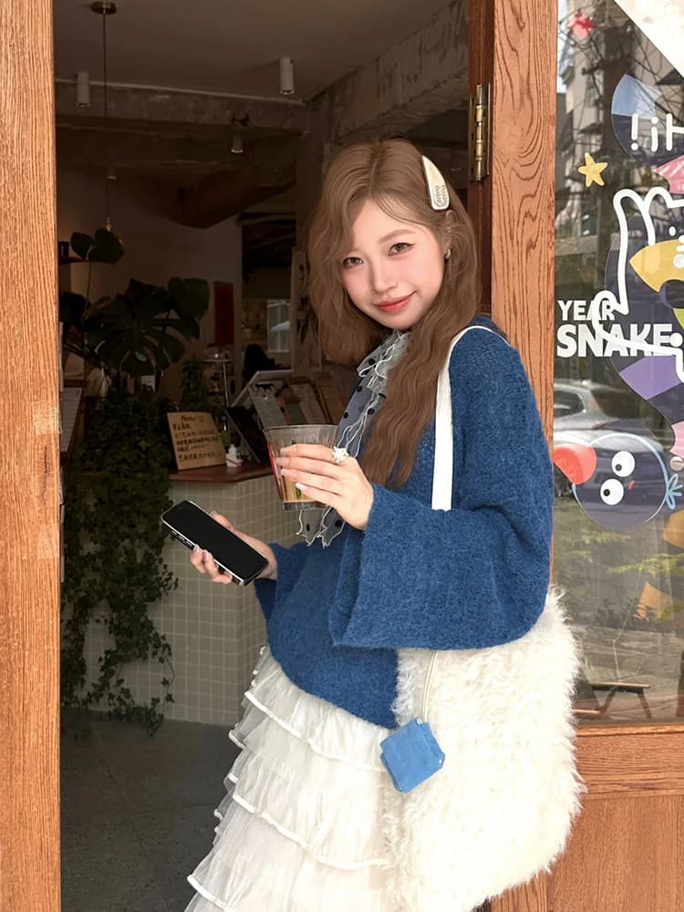 가을 착용 가져 가라. 세트 느긋한 바람 느슨함 센스 후드 스웨터 망사 케이크 반신 스커트 투피스 세트 상세 이미지 3