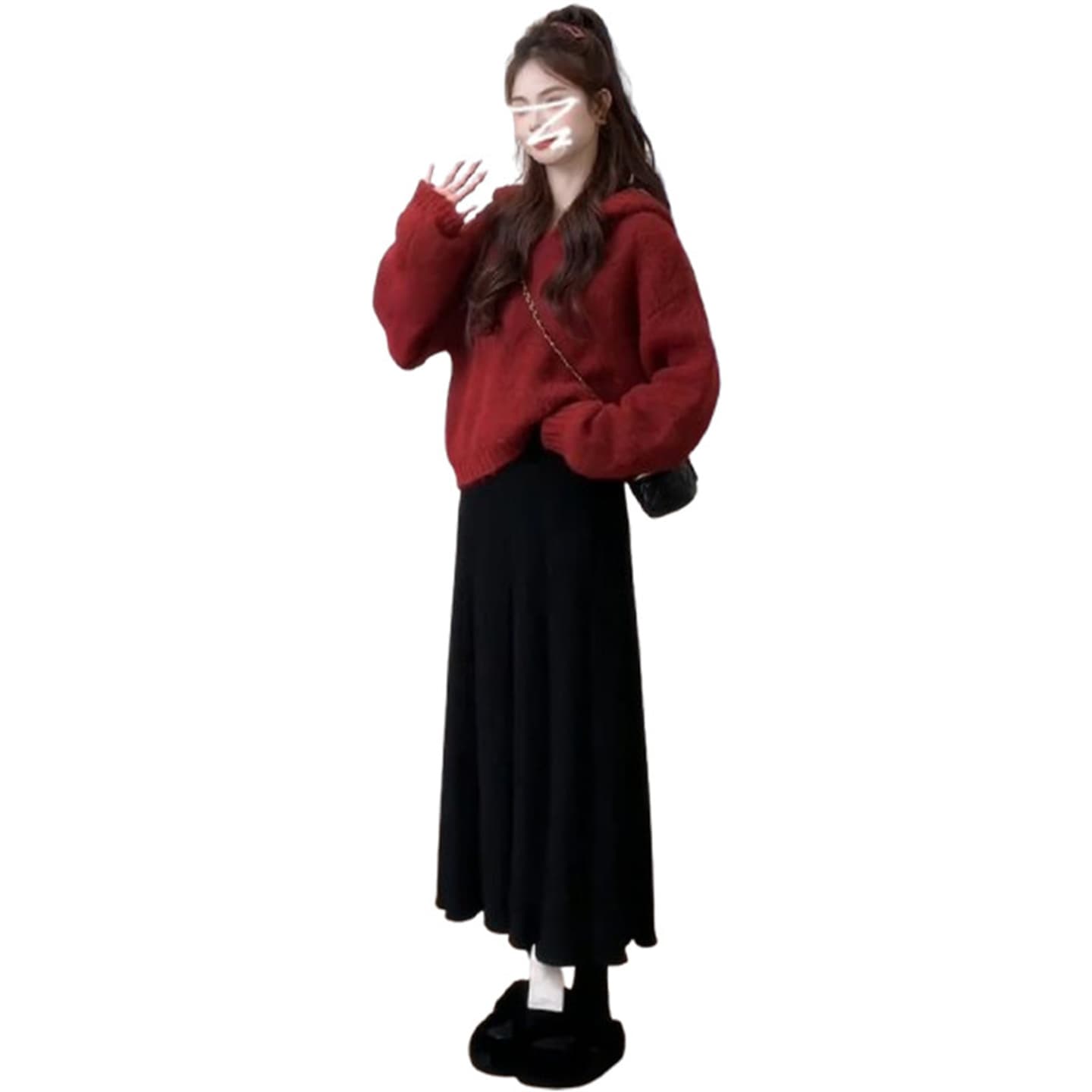 느긋한 바람 빨간색 후드 풀오버 스웨터 여자 가을 겨울철 2026 새로운 고급 센스 작은 키 겨울로 전체 집합 이미지 5