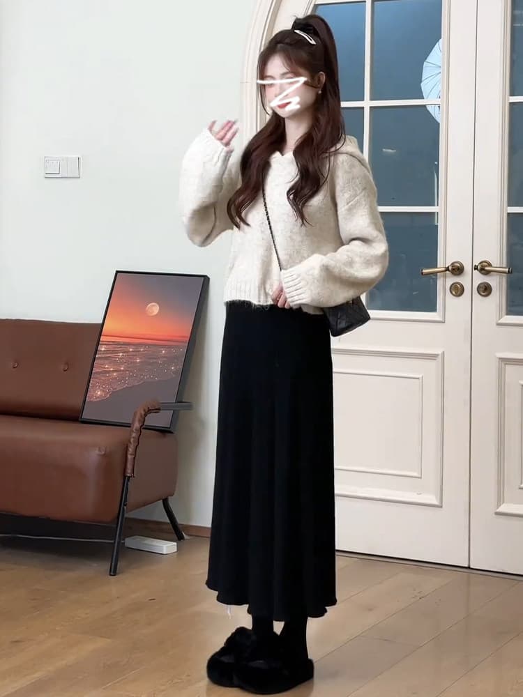 느긋한 바람 빨간색 후드 풀오버 스웨터 여자 가을 겨울철 2026 새로운 고급 센스 작은 키 겨울로 전체 집합 상세 이미지 8
