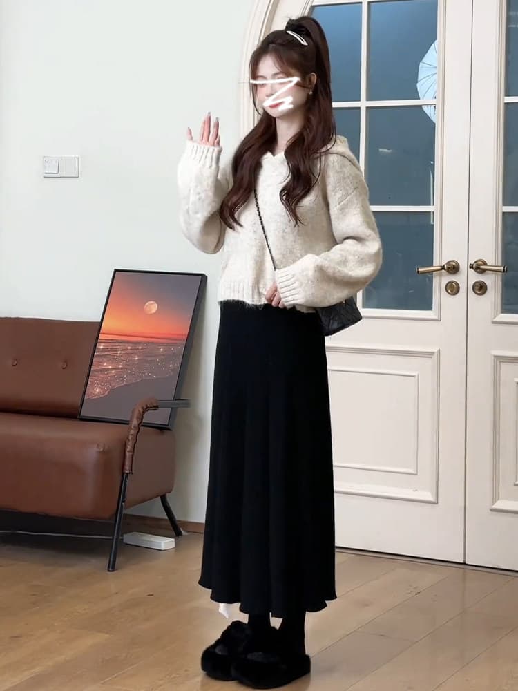 느긋한 바람 빨간색 후드 풀오버 스웨터 여자 가을 겨울철 2026 새로운 고급 센스 작은 키 겨울로 전체 집합 상세 이미지 9