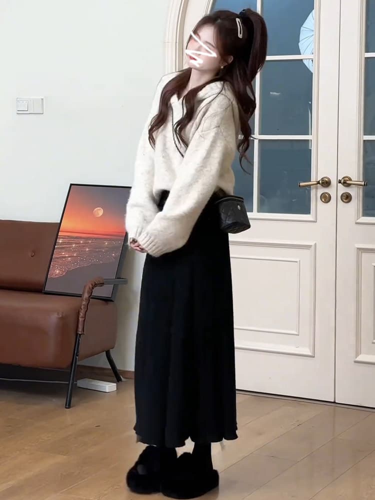 느긋한 바람 빨간색 후드 풀오버 스웨터 여자 가을 겨울철 2026 새로운 고급 센스 작은 키 겨울로 전체 집합 상세 이미지 10