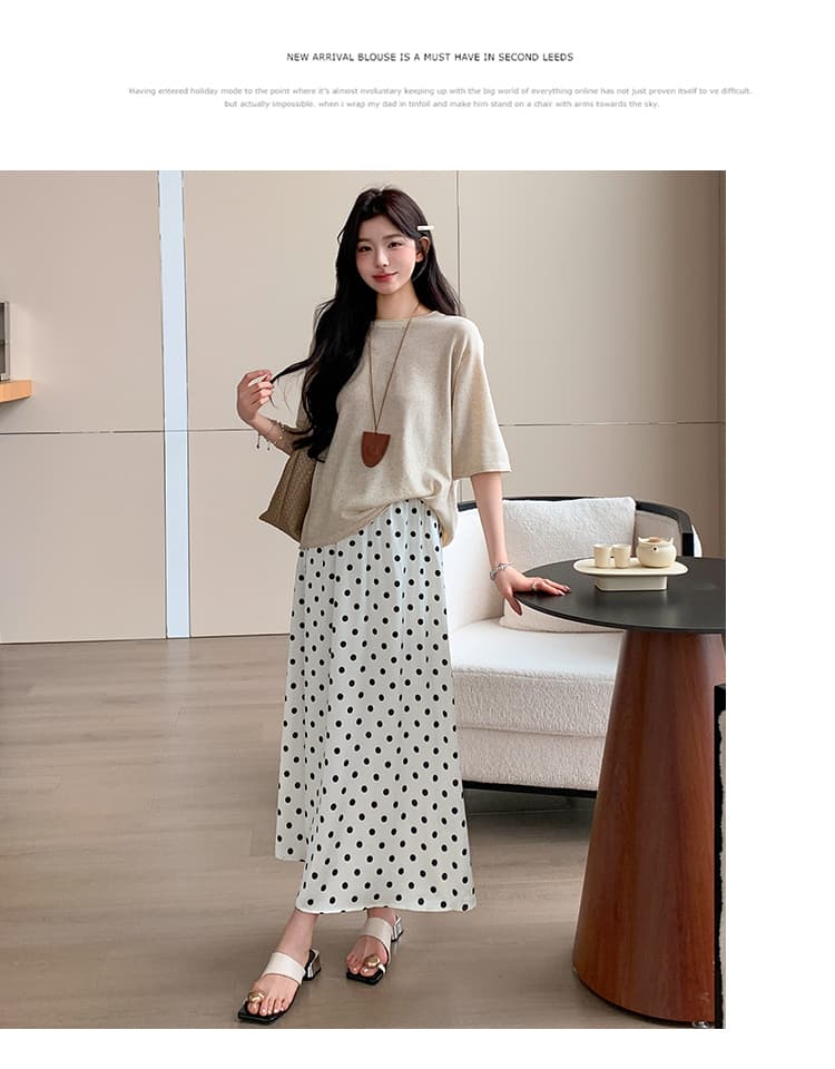 실사 지금 지금 임산부 여름 드레스 새로운 아마 니트 대 에디션 루즈핏 티셔츠 도트 무늬 반 스커트 세트 상세 이미지 14