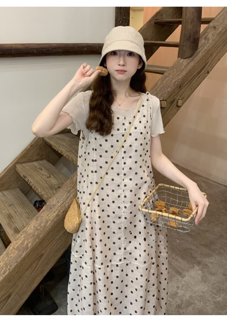 임산부 새로운 한 부서 품격 슬림해 보이는 도트 무늬 꽃밭 치마 볼륨 측면 만나는 세트 상세 이미지 11