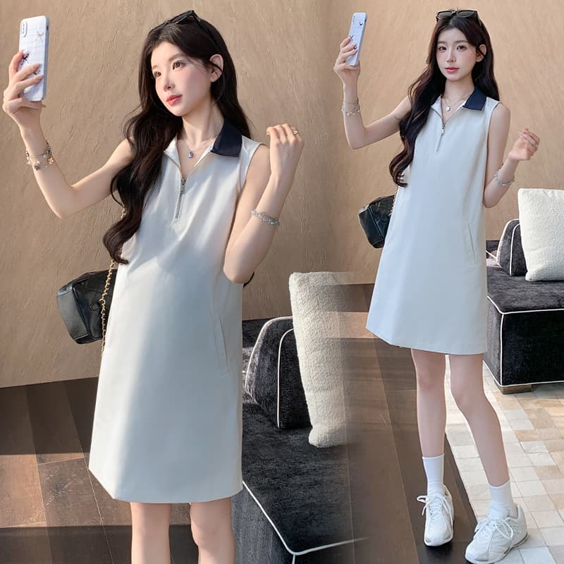 실사 임산부 새로운 POLO 칼라 오래된 돈 바람 품격 캐주얼 조끼 치마 이미지 4