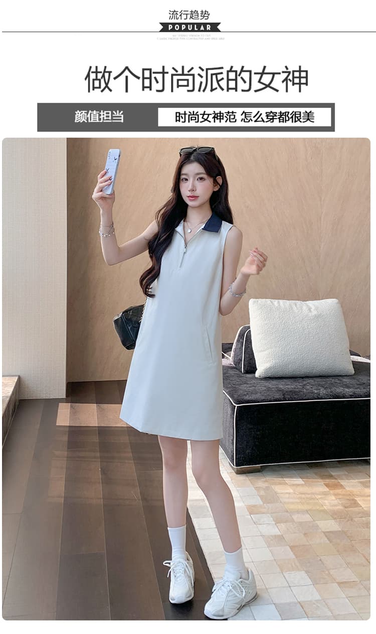 실사 임산부 새로운 POLO 칼라 오래된 돈 바람 품격 캐주얼 조끼 치마 상세 이미지 4