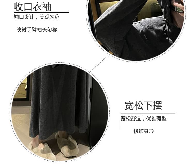 지금 출산 착용 새로운 패션 캐주얼 가을 롱 스커트 후드 슬립 드레스 투피스 세트 상세 이미지 12