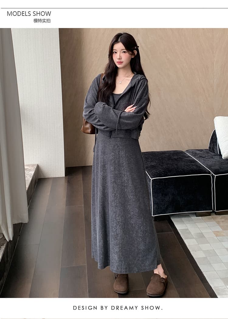 실사 지금 가을 임산부 새로운 한국 스타일 루즈핏 재킷 표지 배 슬림해 보이는 슬립 점프 슈트 치마 세트 상세 이미지 9