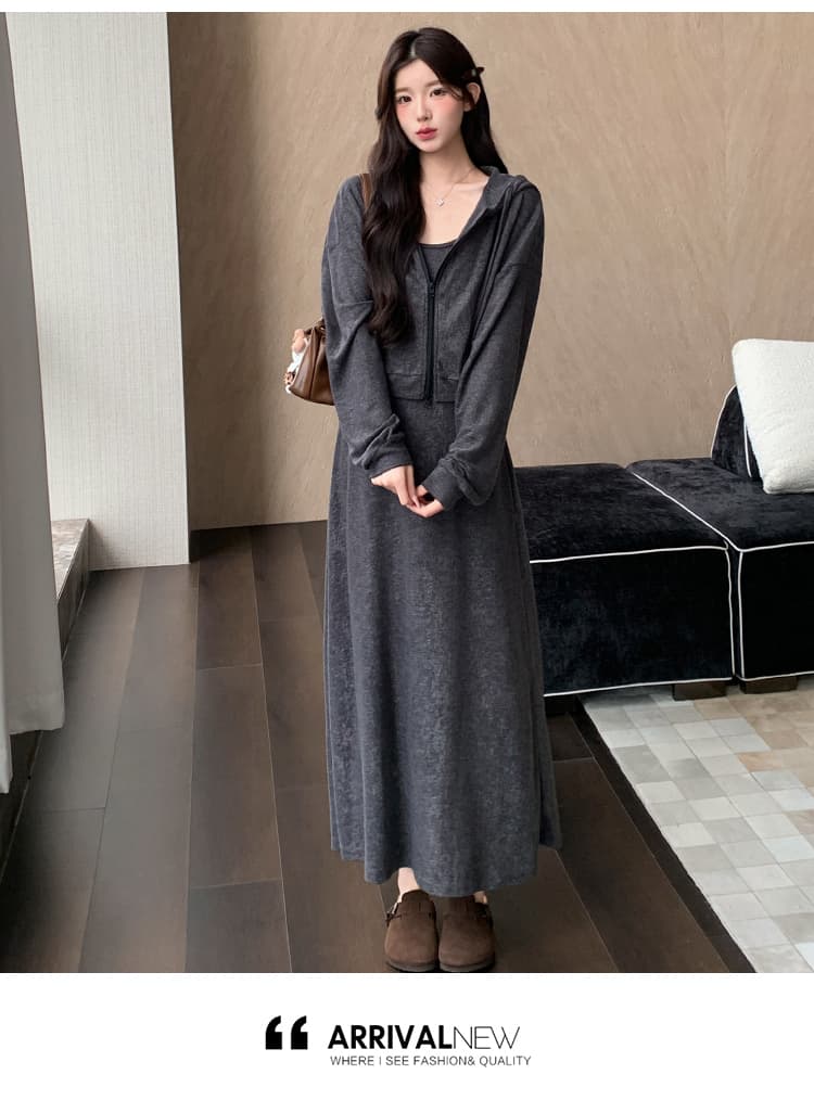 실사 지금 가을 임산부 새로운 한국 스타일 루즈핏 재킷 표지 배 슬림해 보이는 슬립 점프 슈트 치마 세트 상세 이미지 10