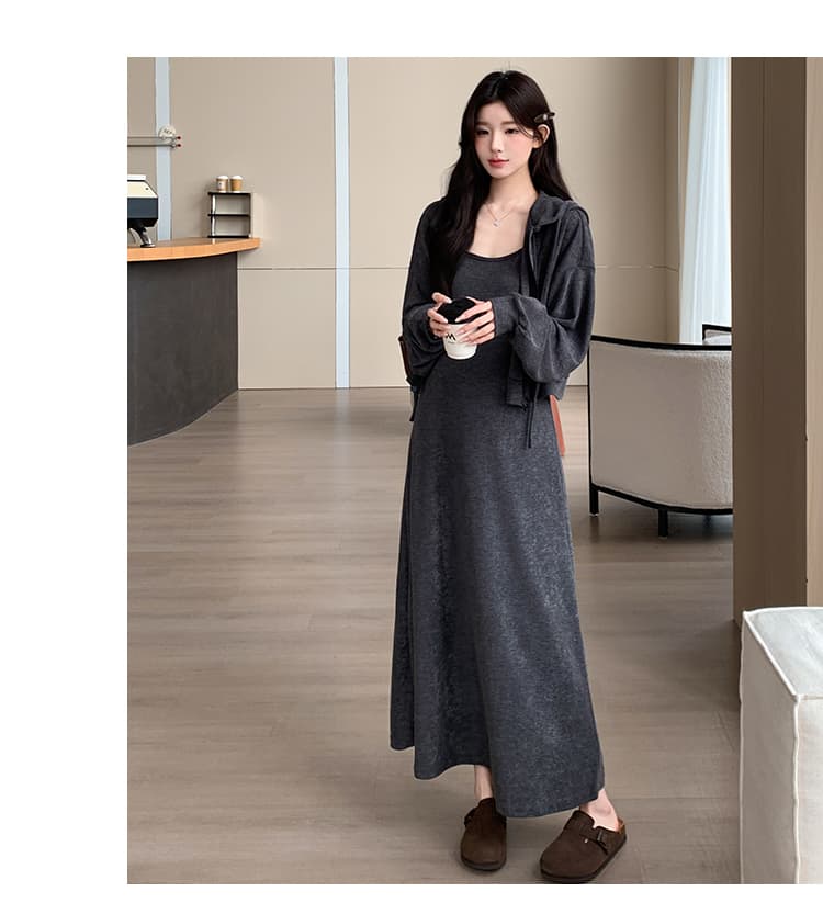 실사 지금 가을 임산부 새로운 한국 스타일 루즈핏 재킷 표지 배 슬림해 보이는 슬립 점프 슈트 치마 세트 상세 이미지 13