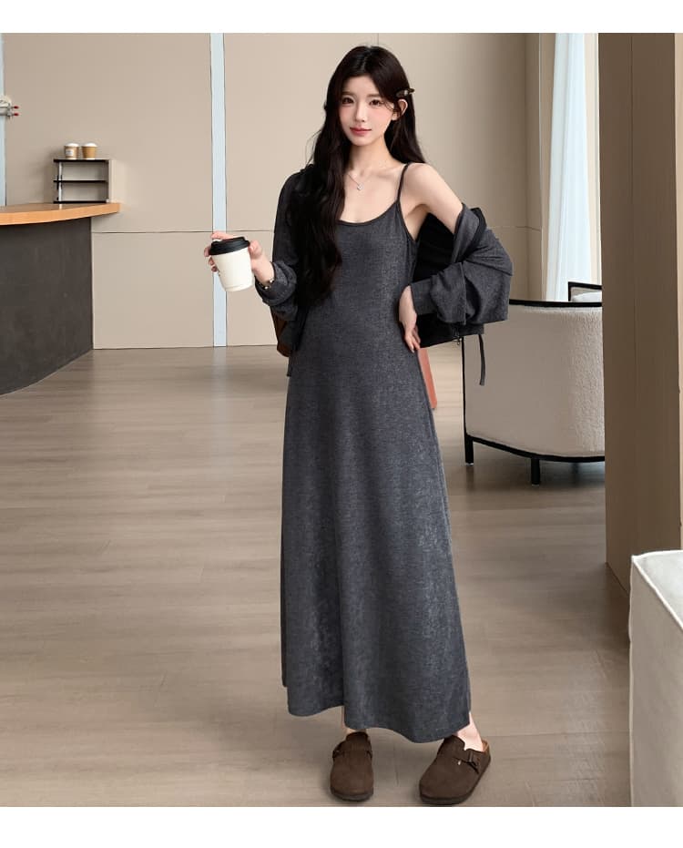 실사 지금 가을 임산부 새로운 한국 스타일 루즈핏 재킷 표지 배 슬림해 보이는 슬립 점프 슈트 치마 세트 상세 이미지 17