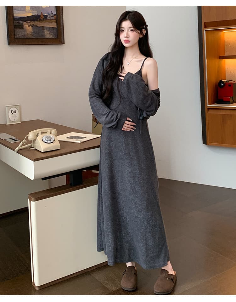 실사 지금 가을 임산부 새로운 한국 스타일 루즈핏 재킷 표지 배 슬림해 보이는 슬립 점프 슈트 치마 세트 상세 이미지 20