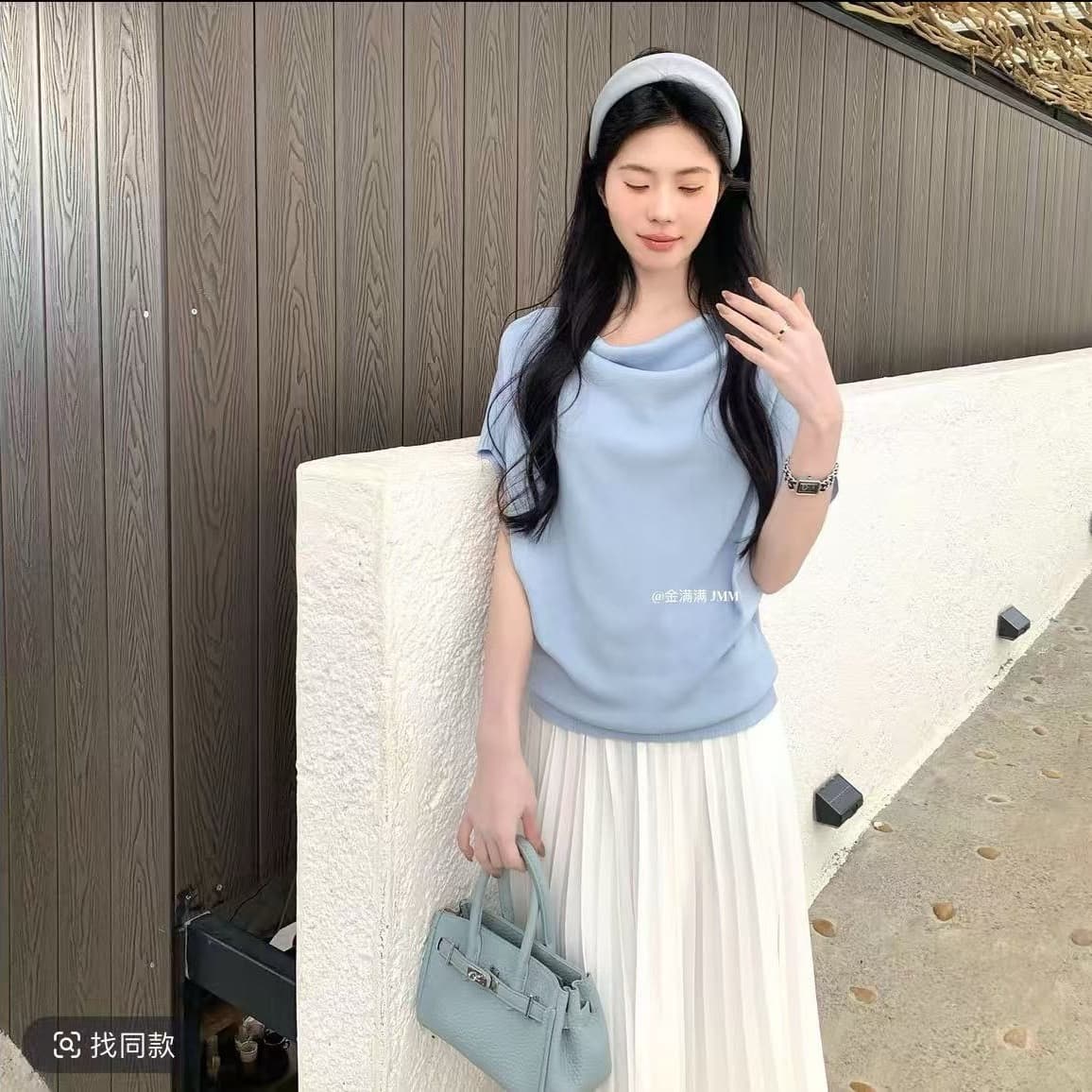 순수한 욕망 바람 칼라 얼음 실크 반팔 니트 여름 디자인 센스 작은 대중 섹시함 몸매 가꾸기 핫걸 맨위 상세 이미지 5