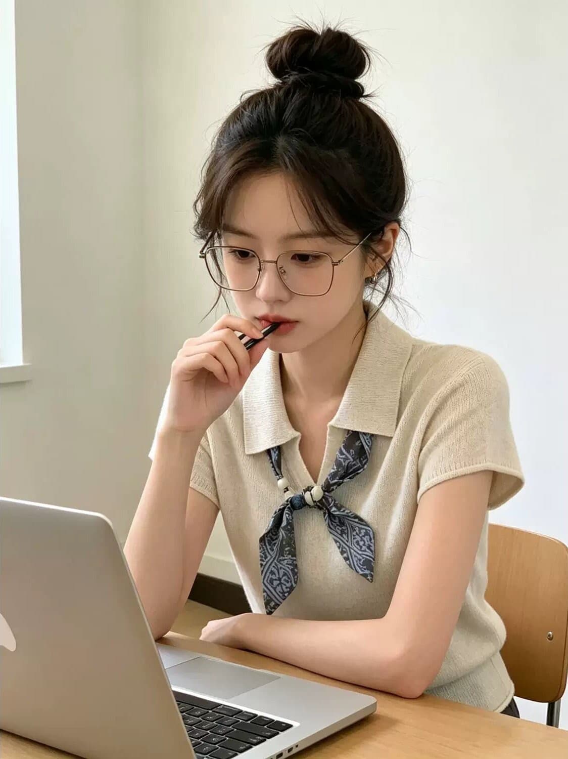 오래된 돈 바람 POLO 칼라 스카프 반팔 니트 스웨터 여성 초기 여름 한 부서 디자인 센스 얇은 스타일 슬림해 보이는 품격 맨위 이미지 4