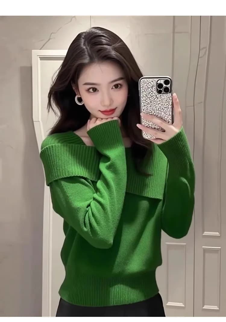 여성 의류 가을 새로운 스웨터 외국 가스 다용도 디자인 센스 한 단어 폴로 칼라 만나는 니트 맨위 상세 이미지 7