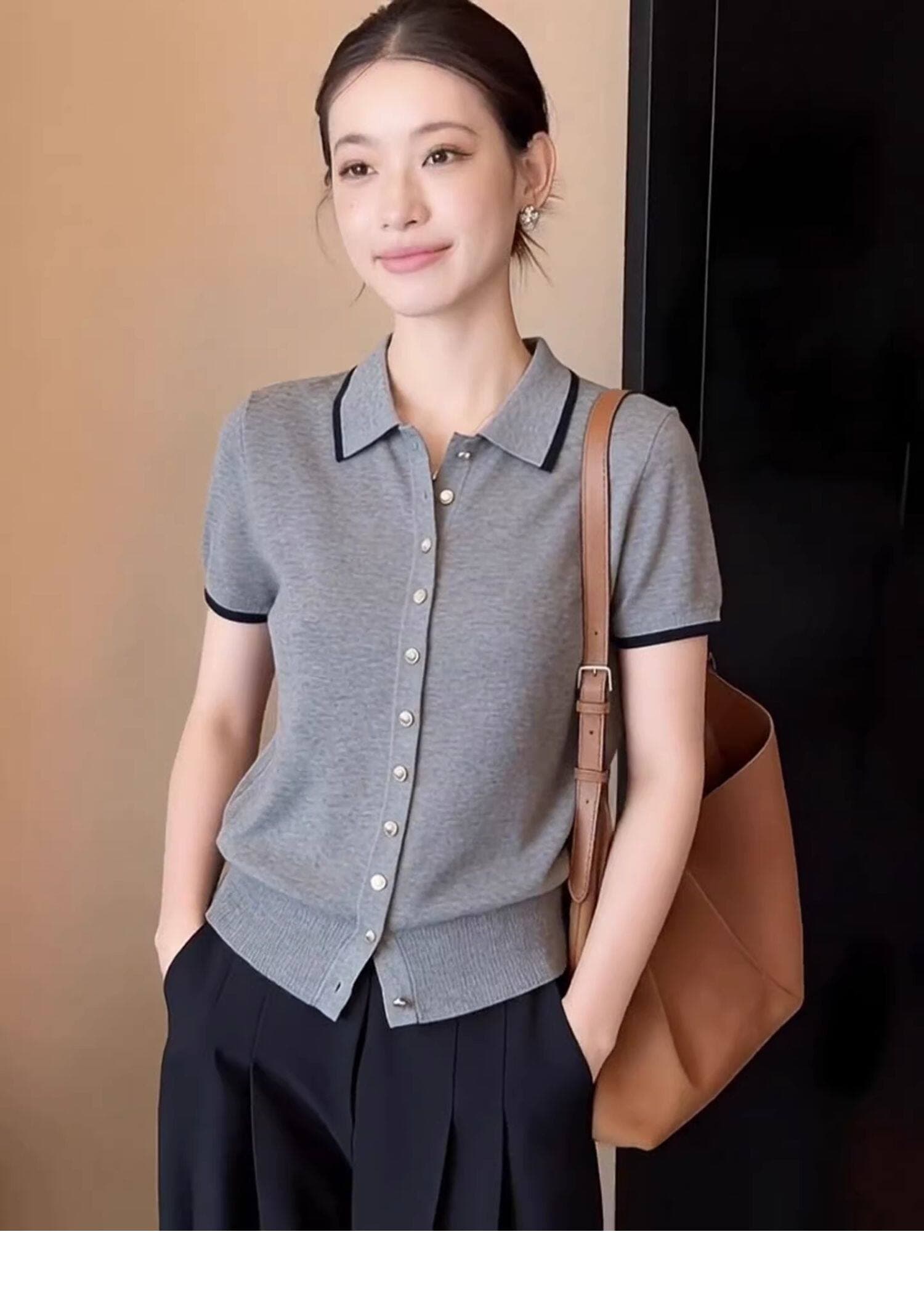 회색 폴로 칼라 출퇴근 다용도 세련된 반팔 티셔츠 2026 여름 새로운 캐주얼 맨위 상세 이미지 5