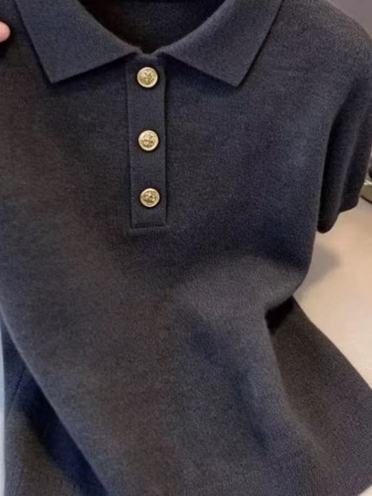 어두운 회색 POLO 칼라 반팔 티셔츠 여성 여름 얇은 스타일 빅 사이즈 지방 mm 몸매 가꾸기 슬림해 보이는 긍정적 인 어깨 출퇴근 맨위 상세 이미지 4