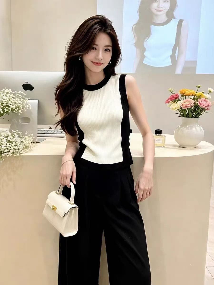 패치워크 색상 몸매 가꾸기 라운드 넥 민소매 캐미솔 여성 2026 여름 태국 아름다운 느긋한 여름 착용 잡아라. 의류 이미지 2