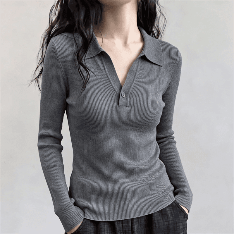 화이트 POLO 칼라 긴팔 니트 스웨터 인사이드 가져 가라. 가을 2026 새로운 빅 사이즈 여성 의류 지방 mm 몸매 가꾸기 티셔츠 맨위 상세 이미지 6