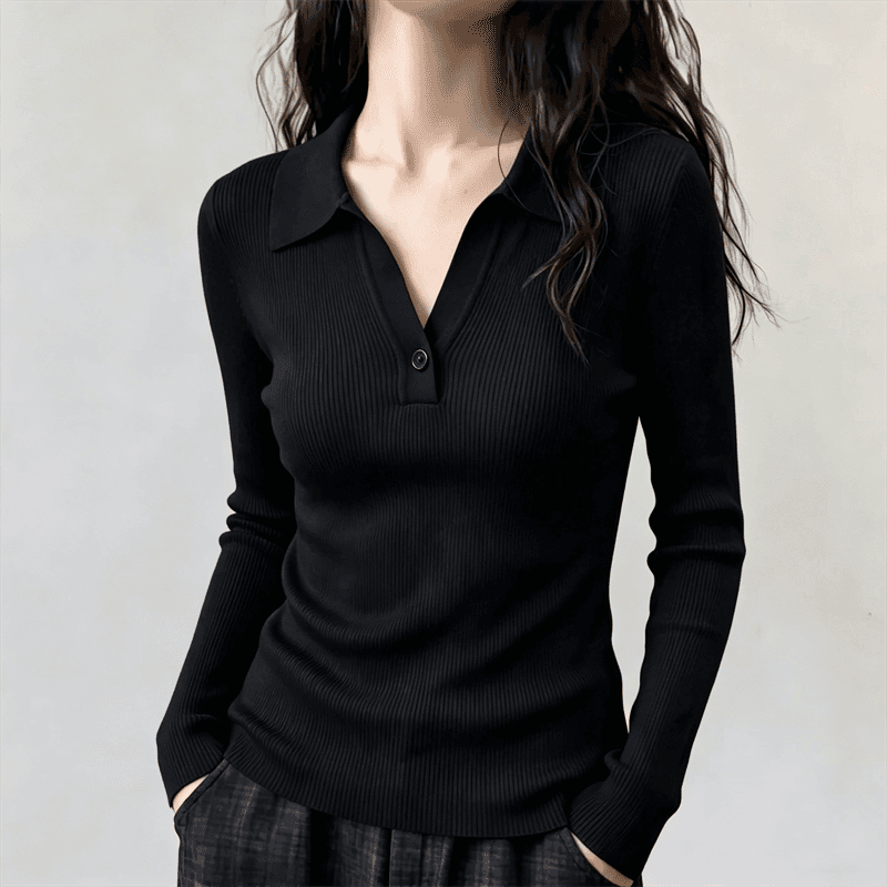 화이트 POLO 칼라 긴팔 니트 스웨터 인사이드 가져 가라. 가을 2026 새로운 빅 사이즈 여성 의류 지방 mm 몸매 가꾸기 티셔츠 맨위 상세 이미지 9
