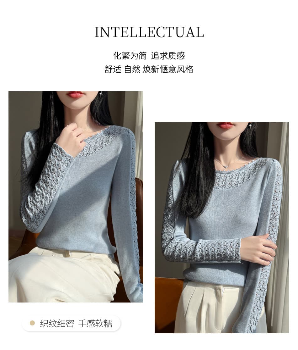 봄 여름 약화 된 카디건 여성 보트넥 자수 홀로우 아웃 니트 스웨터 기본 셔츠 얇은 스타일 긴팔 맨위 상세 이미지 5